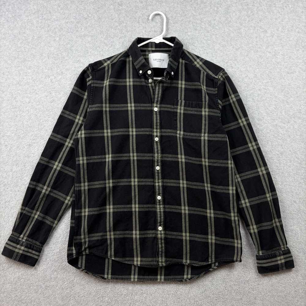 Les Deux Shirt Mens Large Black Jasper Check Flannel Button Down Pocket Cotton